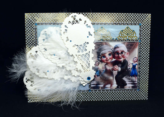 Carte année folle motifs personnes agées dansant à l'éventail