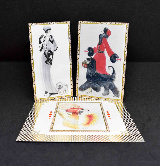 Carte année folle pour anniversaire motifs femmes aux chapeaux et aux chiens