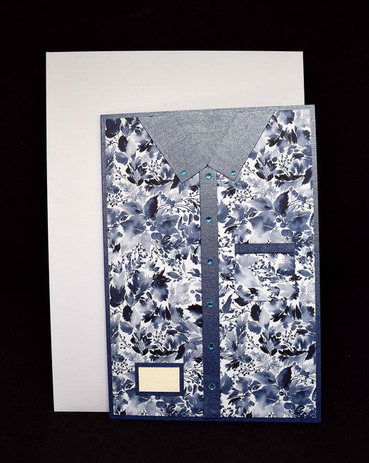 Carte pour anniversaire pour homme motis chemise bleue Ă fleurs