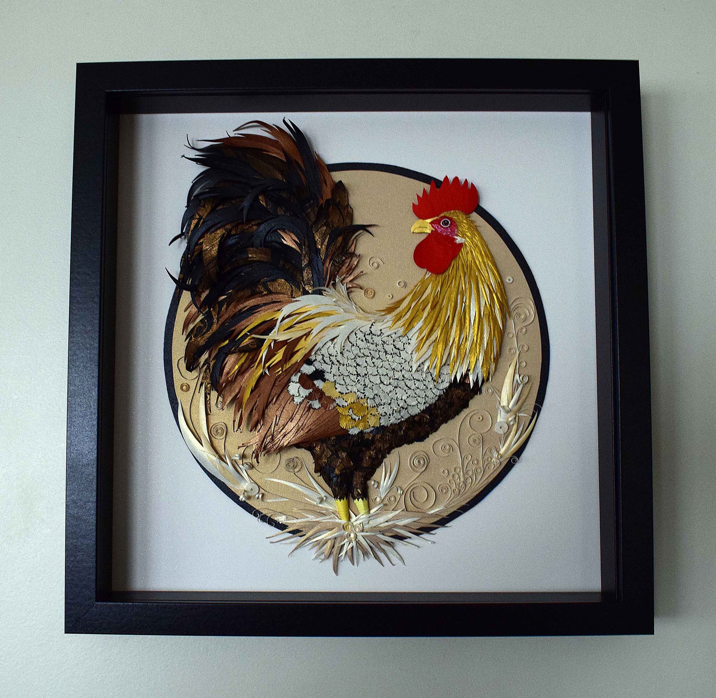 Tableau coq en papier 3D – sculpture murale animalière fait main – pièce unique artisanale