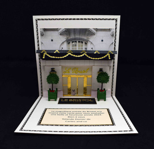 Carte de voeux en pop up motifsentrée du palace "le Bristol"