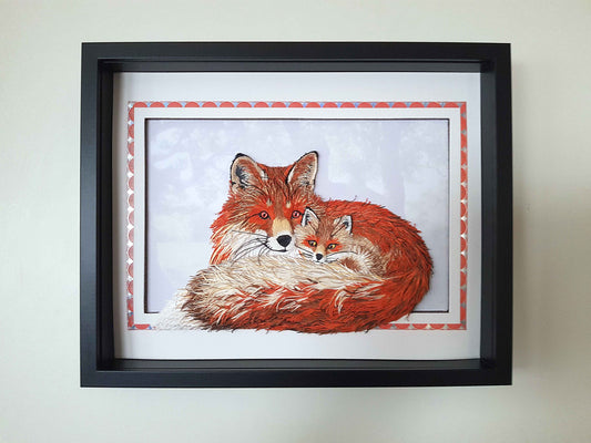 Tableau renard 3D en papier – tableau animalier fait main (pièce unique)