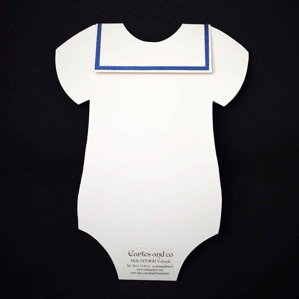 carte de naissance, body blanc et bleu