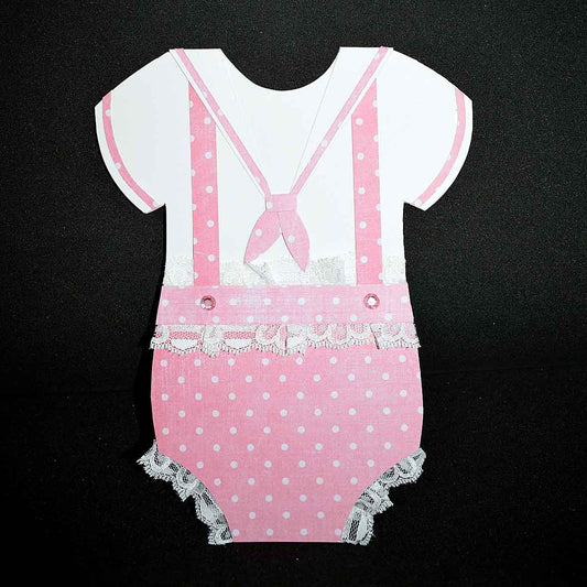 carte de naissance, body blanc et rose Ă pois blancs et dentelle