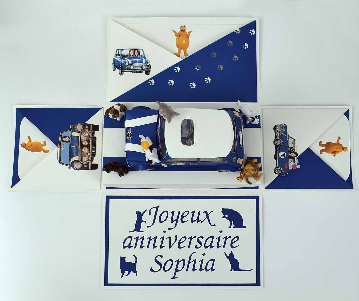 Boite surprise, voiture mini rover cooper, chats et casimir