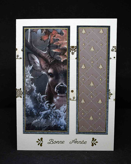 Carte de Noël en relief, motifs cerf et sapins