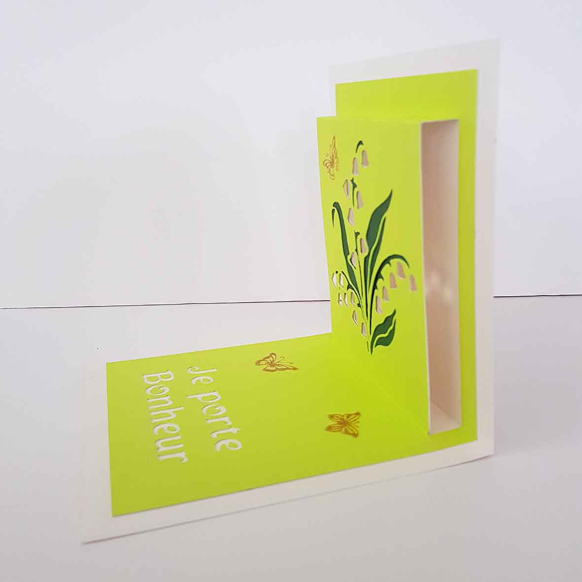Carte 1er mai en 3D pop up - carte au brin de muguet faite main