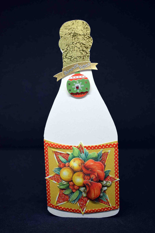 Carte de Noêl 3D en forme de bouteille ivoire - carte artisanale personnalisable motif bougie