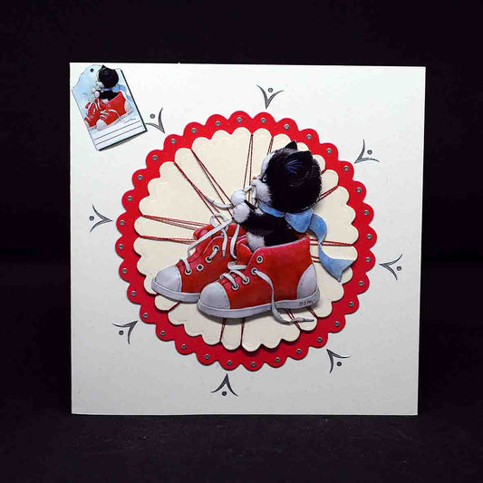 Carte pour anniversaire en 3D aux motifs chats dans chaussures