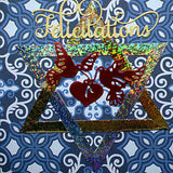 Carte pour fêtes juives, félicitations, étoile de David et colombes rouges