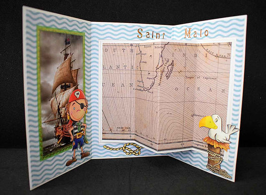 Carte marine pop up 3D bateau et pirate – carte anniversaire enfant garçon, personnalisable, fait main