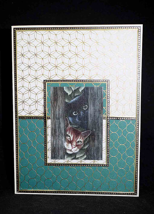 Carte pour anniversaire en 3D aux motifs chats à la barrière