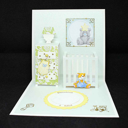 Carte de Naissance pop up 3D - chambre bébé verte- carte artisanale