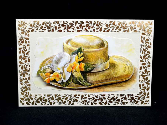 Carte anniversaire chapeau de paille 3D - création artisanale unique