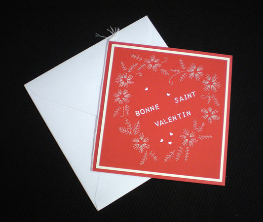 Carte pour saint valentin brodée " coeur blanc "
