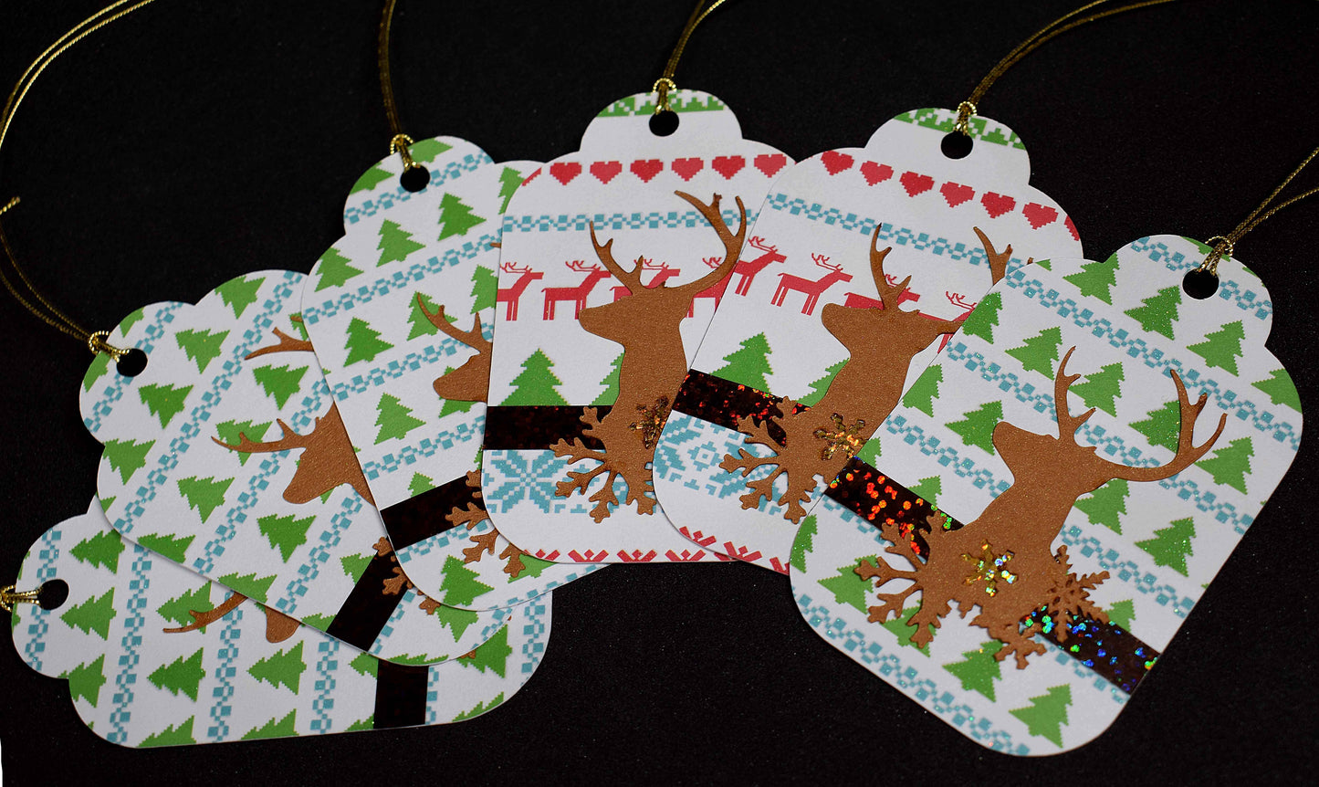 Etiquettes à cadeaux en relief "Rennes de Noël"