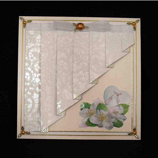 Carte de mariage artisanale 3D fleurs blanches - faire-part élégant avec perles