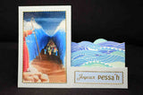 Carte chevalet pour fêtes juives, Joyeux Pessa'h, motifs Moîse ouvrant la mer rouge et vagues