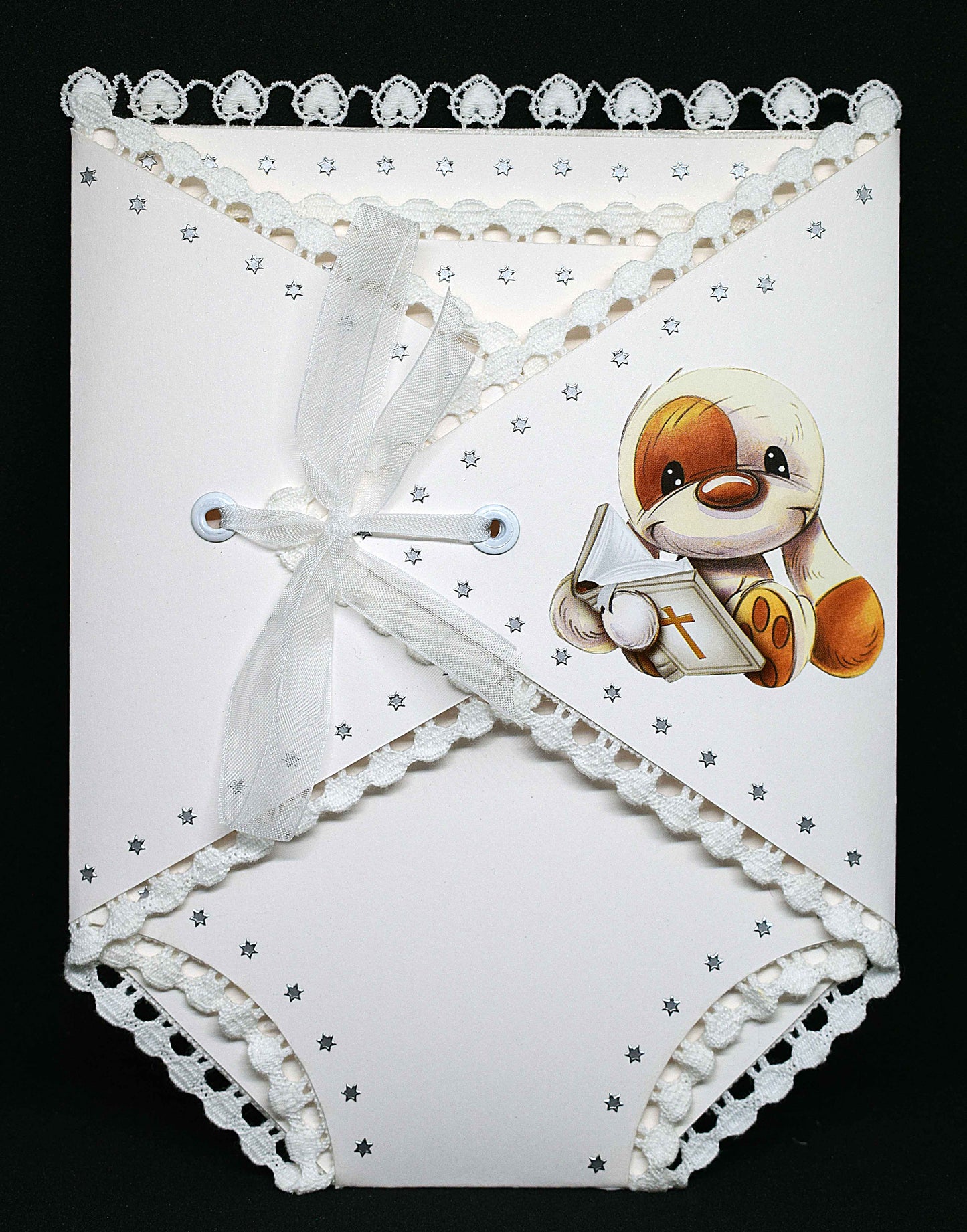 Carte de naissance ou de baptême, lange blanche