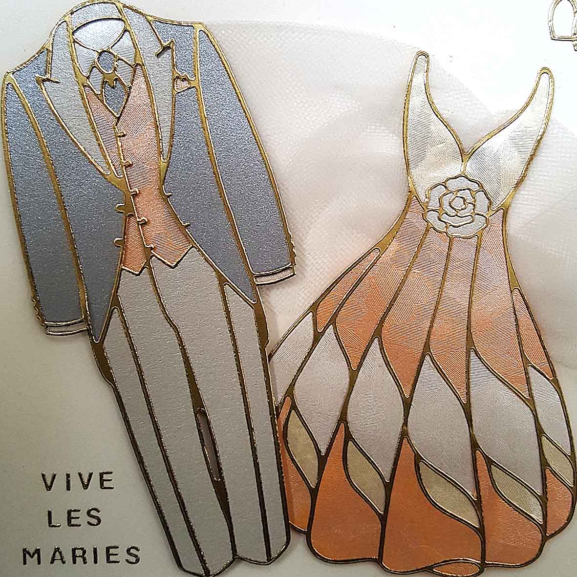 Carte de mariage en relief, costumes de mariage, tulle au tour orangé