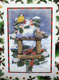 Carte pour noel ou fin d'année blanche motif mangeoire et oiseaux en 3D