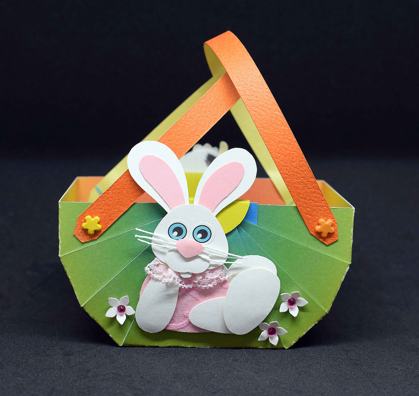 Petit panier enfant en papier 3D – panier lapin et vache, fait main, cadeau gourmand, décoration Pâques