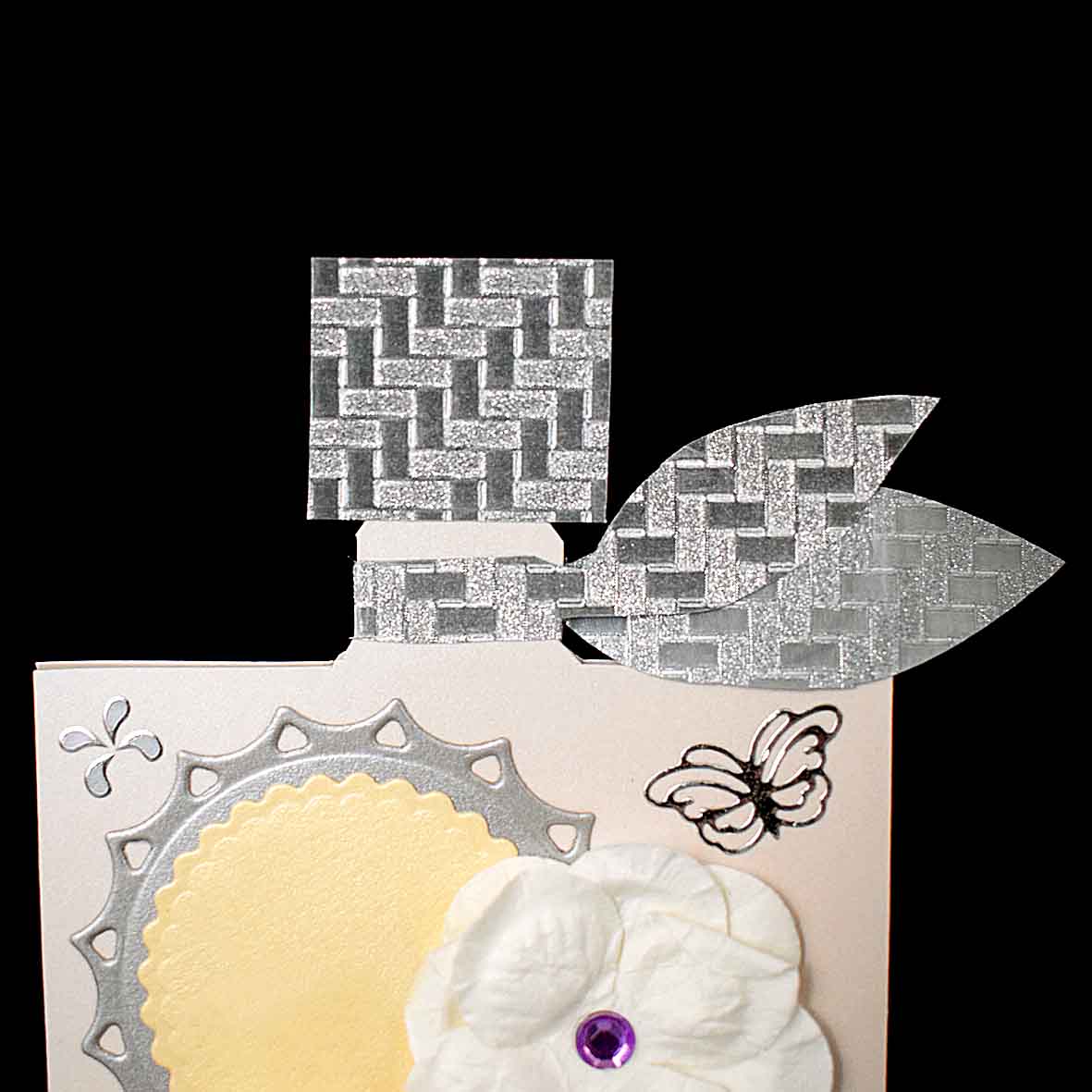 Carte pour diverses fêtes , forme parfum "la vie est belle" aux fleurs