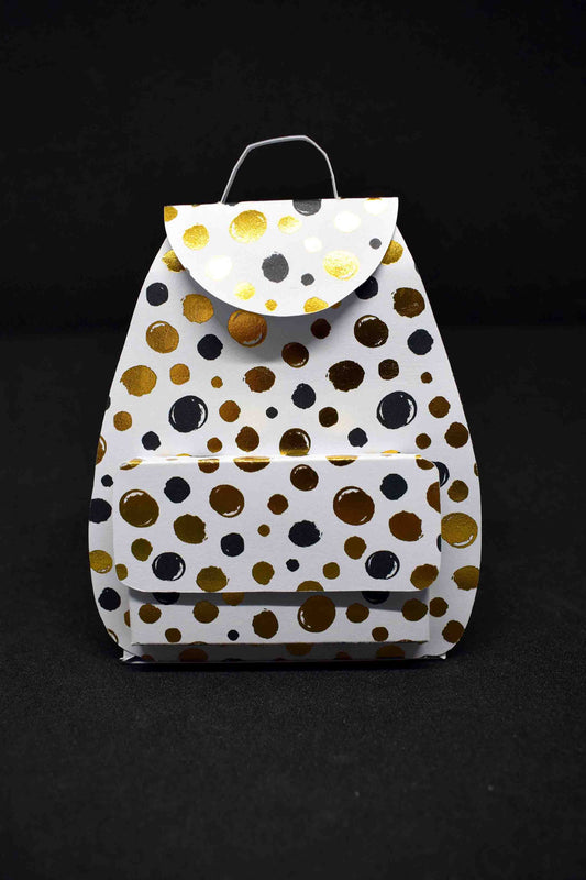 Petit sac à cadeau artisanal blanc à pois dorés - boite surprise élégante personnalisable