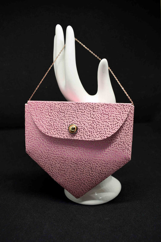 Petit sac à cadeau artisanal rose anse chaine plaqué or rose- boite surprise élégante personnalisable