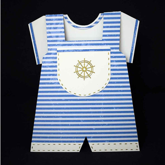 Carte d'anniversaire en forme de salopette à rayures bleues - Carte bébé 3D faite main