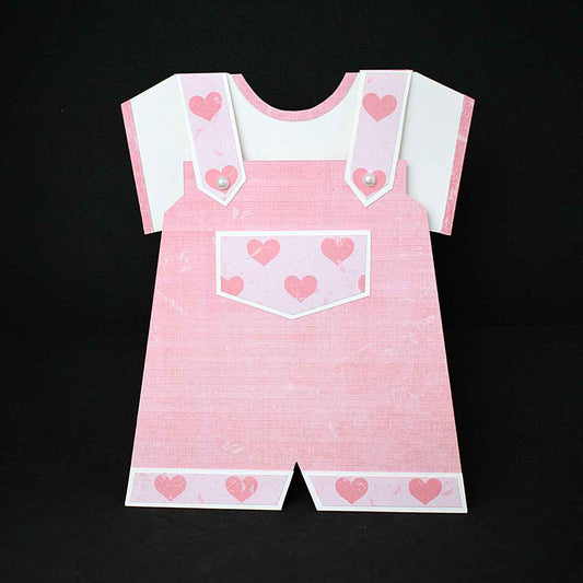Carte d'anniversaire en forme de salopette rose - Carte bébé 3D faite main