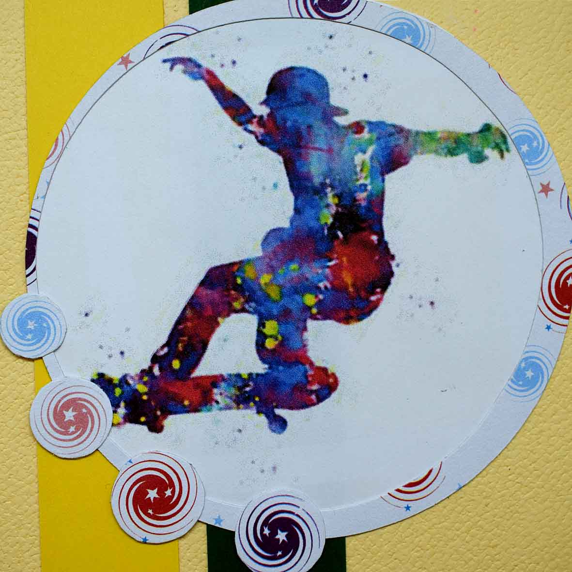 Carte pour ado où diverses occasions , acrobatie de skateur colorée