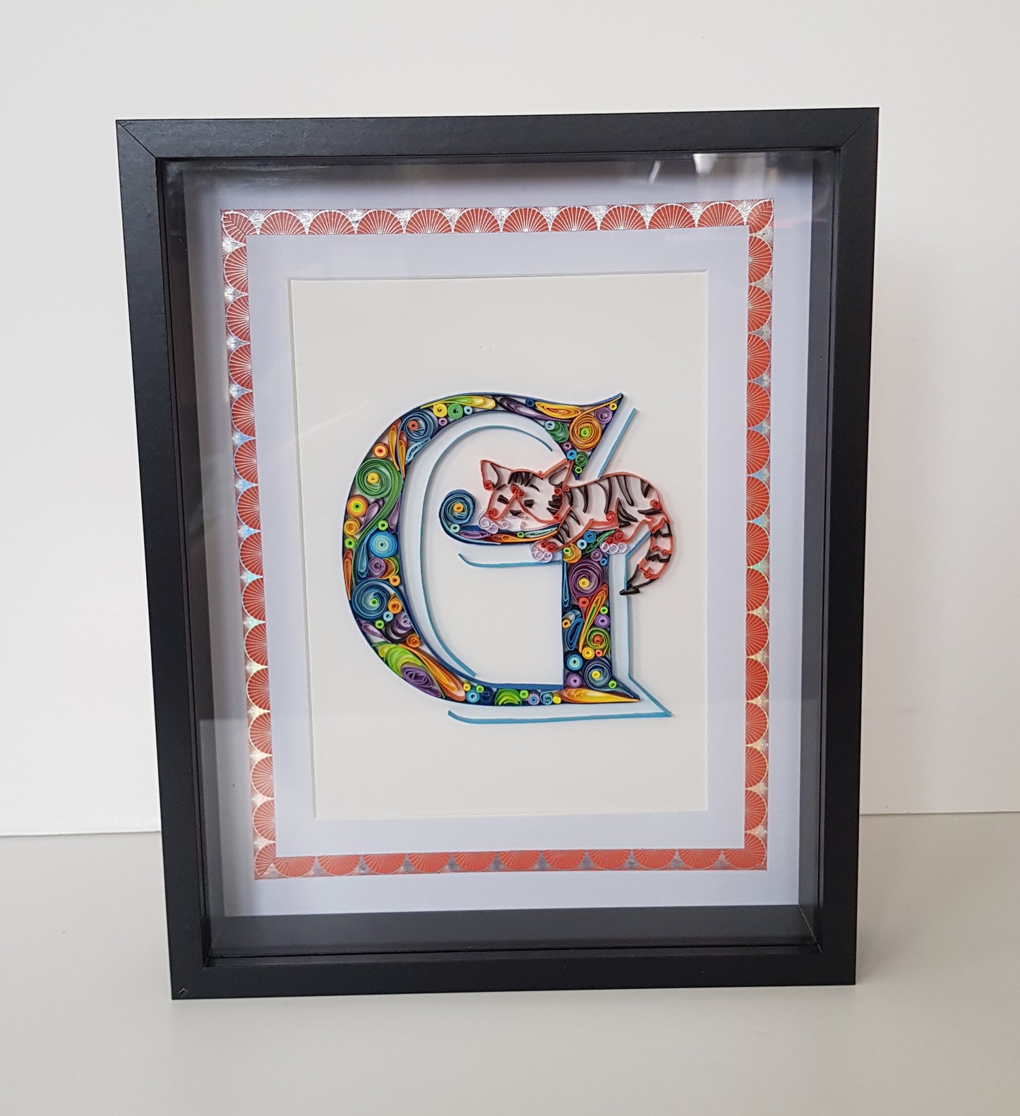 Tableau lettre G et chat personnalisé – décoration chambre enfant en quilling 3D artisanale