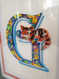 Tableau monogramme g décoratif pour chambre  façon quilling motif G au chat couché