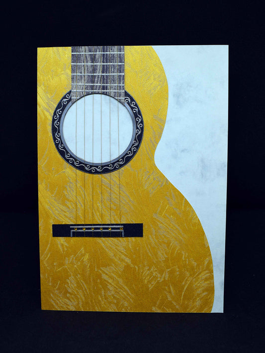 Carte guitare 3D jaune - carte anniversaire originale pour musicien - création artisanale