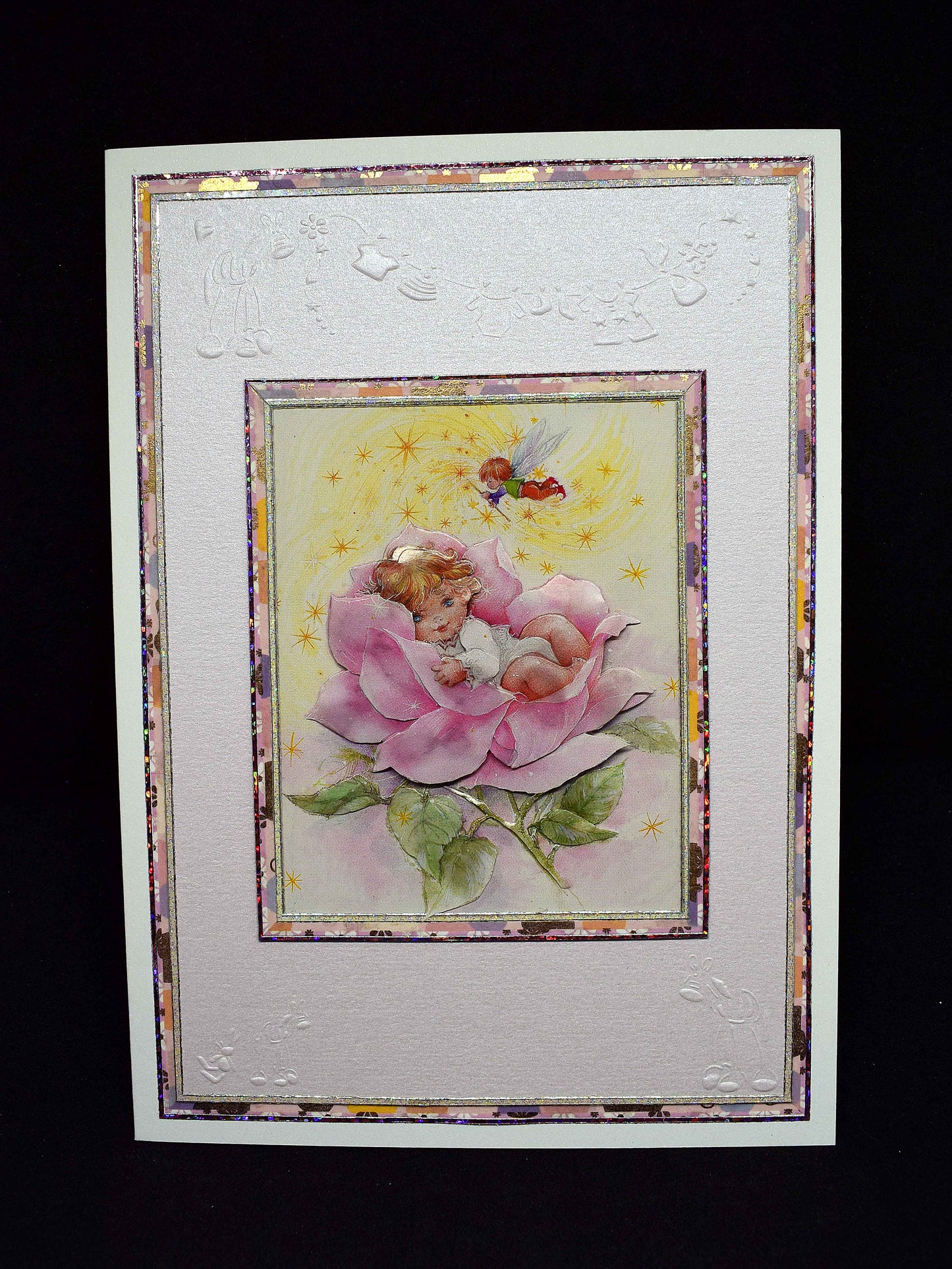 Carte de naissance - Carte bébé dans rose 3D faite main