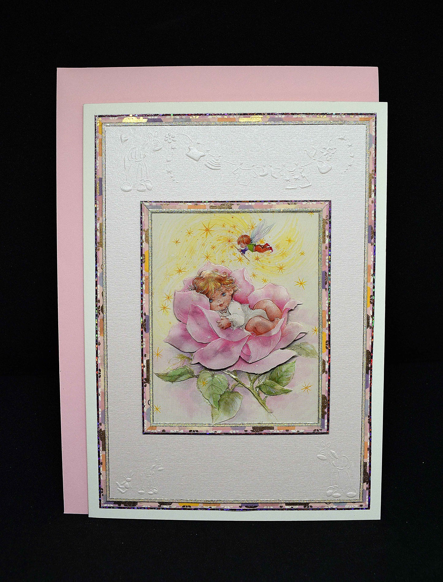 Carte de naissance - Carte bébé dans rose 3D faite main