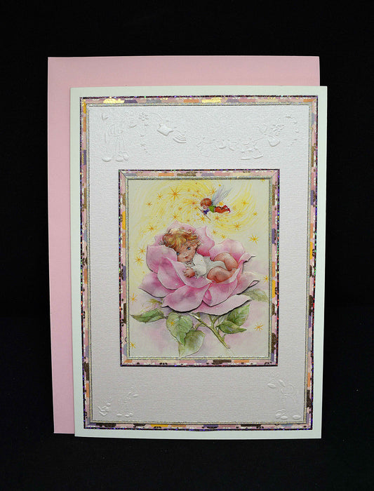 Carte de naissance - Carte bébé dans rose 3D faite main