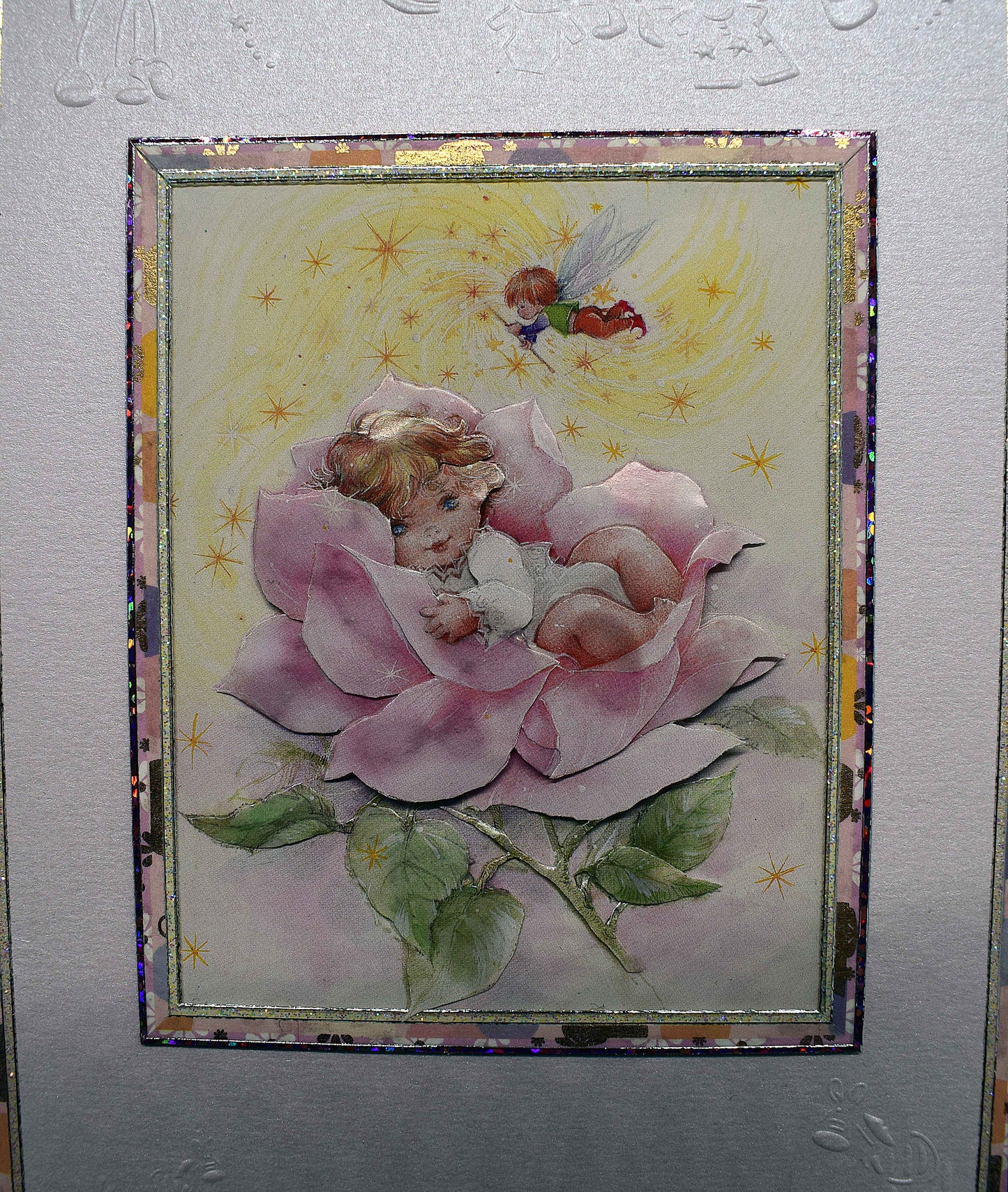 Carte de naissance - Carte bébé dans rose 3D faite main