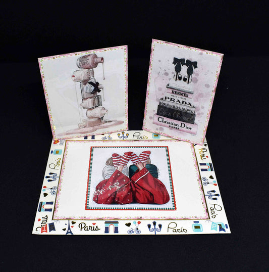 Carte anniversaire élégante motif make up et shopping - création artisanale personnalisable