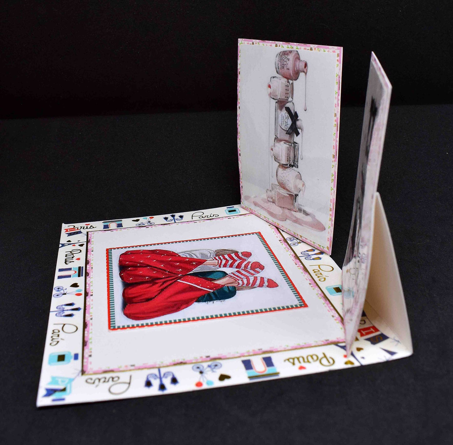 Carte anniversaire élégante motif make up et shopping - création artisanale personnalisable