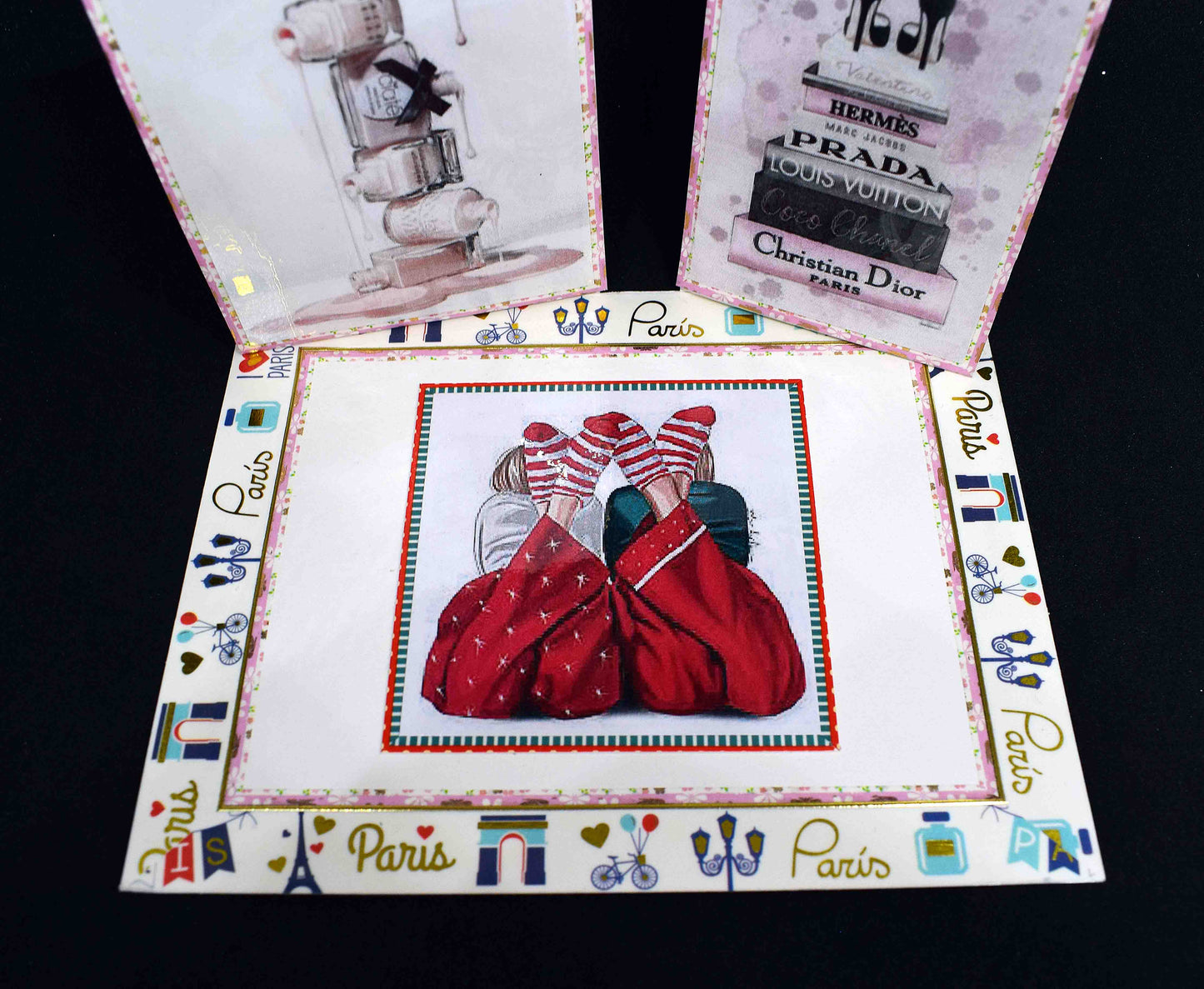 Carte anniversaire élégante motif make up et shopping - création artisanale personnalisable