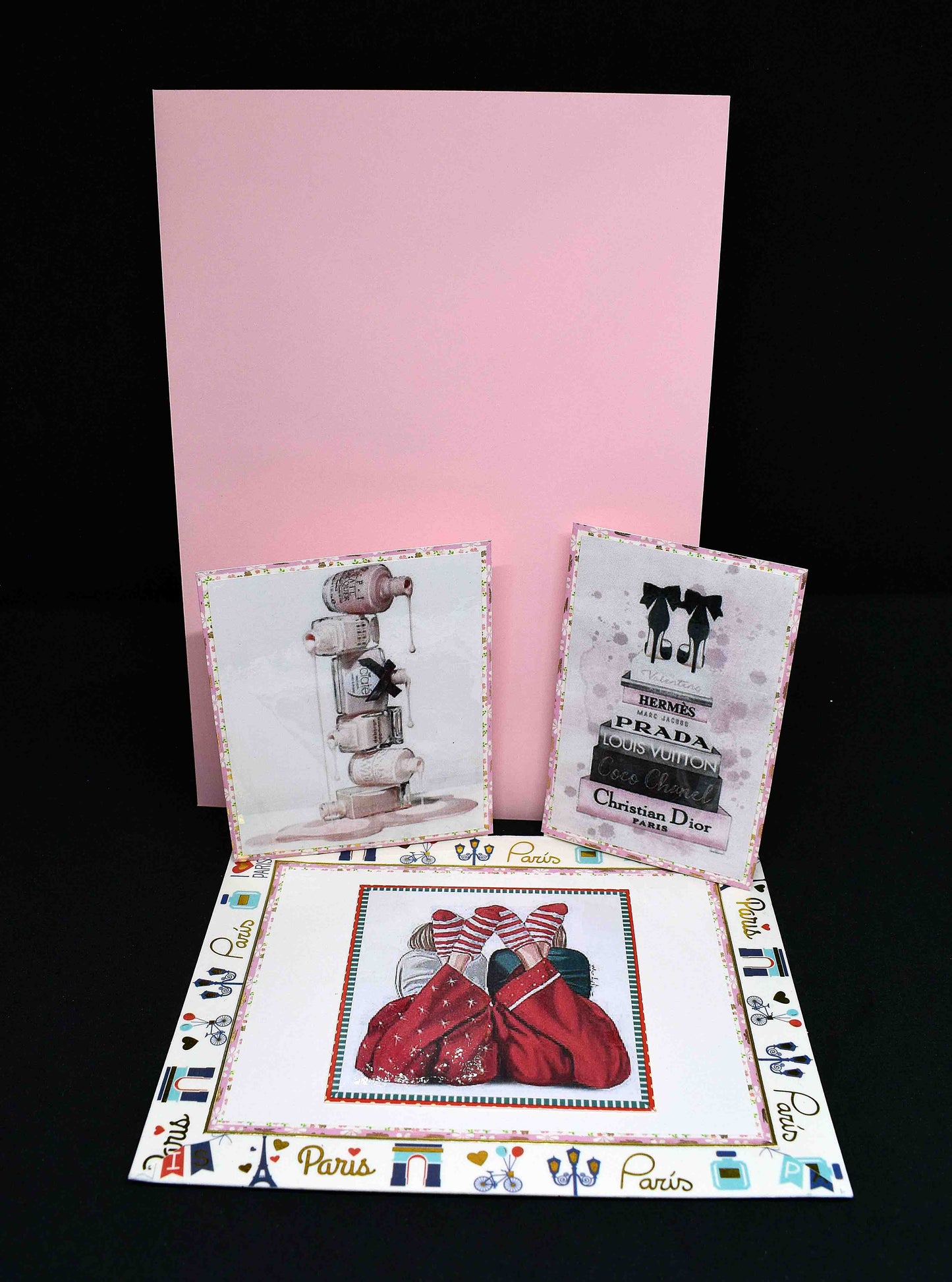 Carte anniversaire élégante motif make up et shopping - création artisanale personnalisable