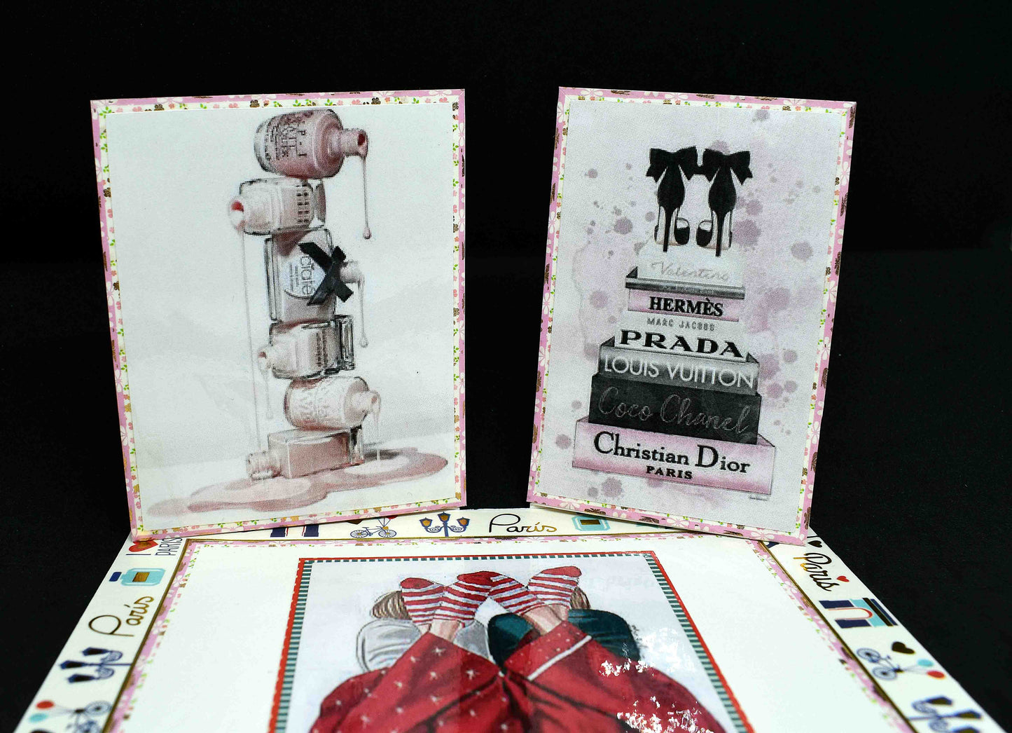 Carte anniversaire élégante motif make up et shopping - création artisanale personnalisable