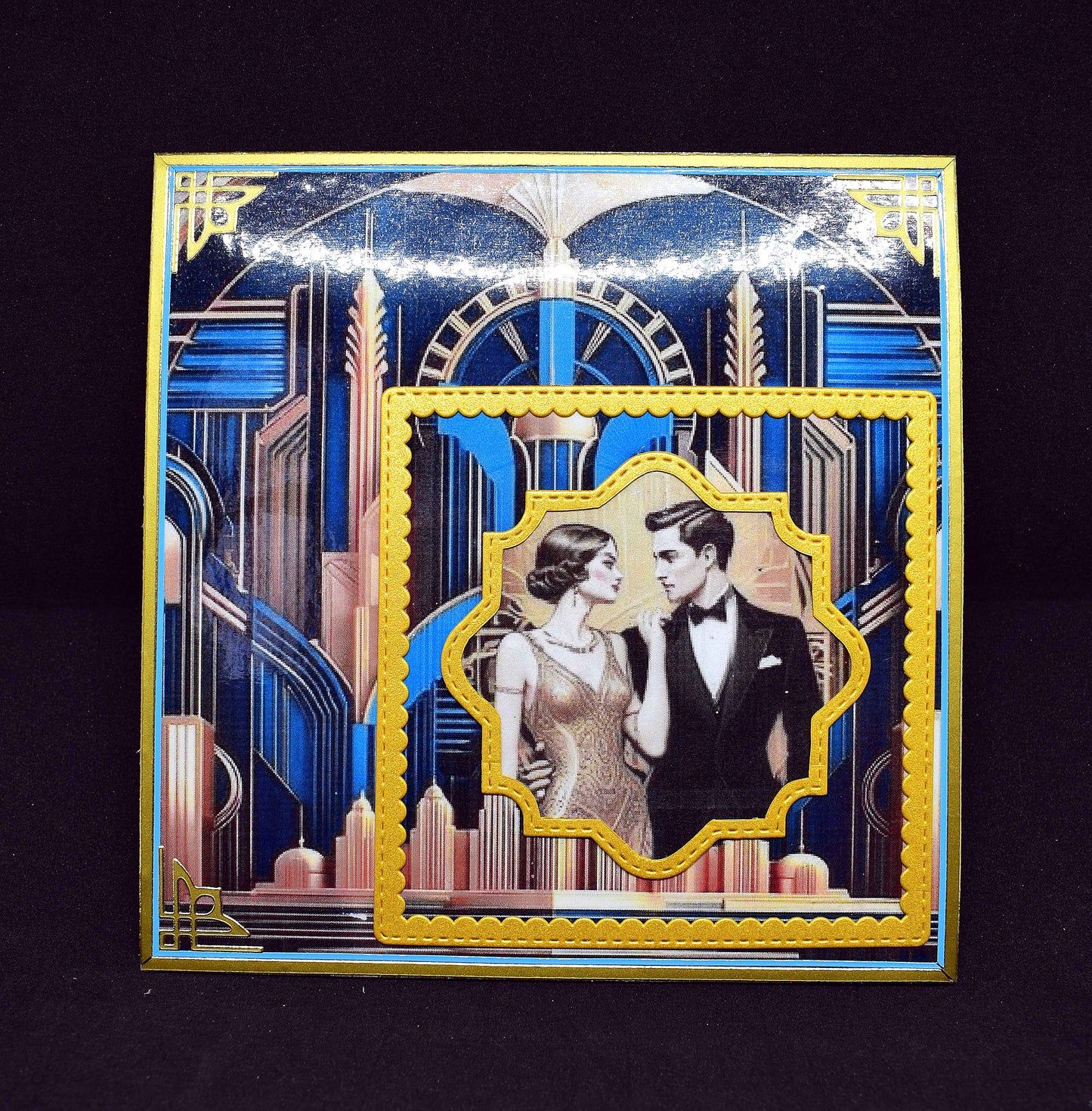 Carte Art Déco couple 3D – carte élégante style années 20 – création artisanale unique