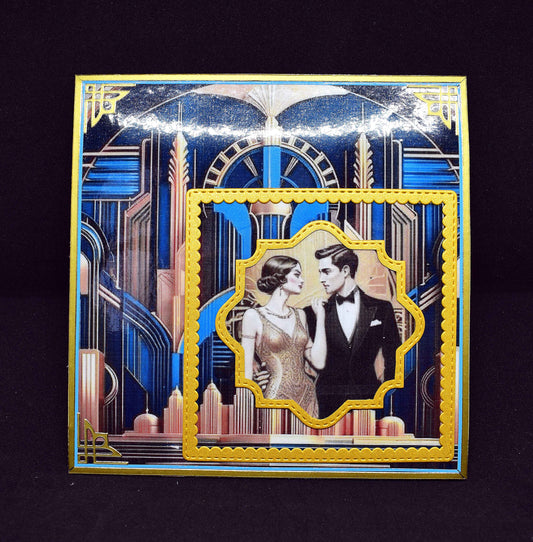 Carte Art Déco couple 3D – carte élégante style années 20 – création artisanale unique