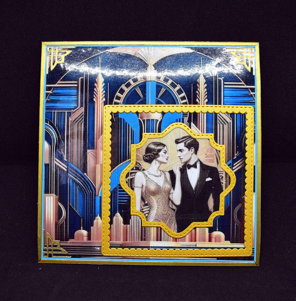 Carte année folle fond art déco  motifs femme et homme