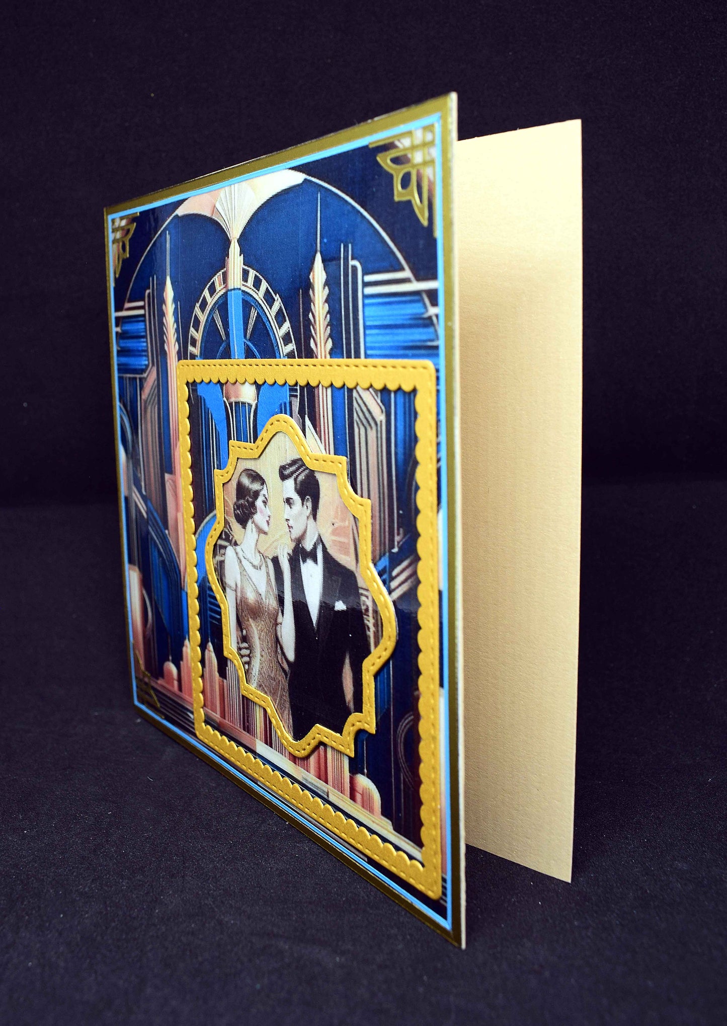 Carte Art Déco couple 3D – carte élégante style années 20 – création artisanale unique