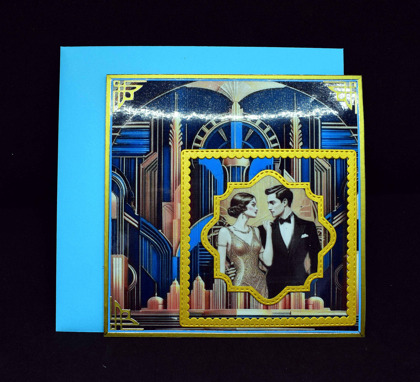 Carte Art Déco couple 3D – carte élégante style années 20 – création artisanale unique