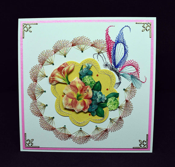 Carte de fin d'année brodée motifs fleurs en 3D